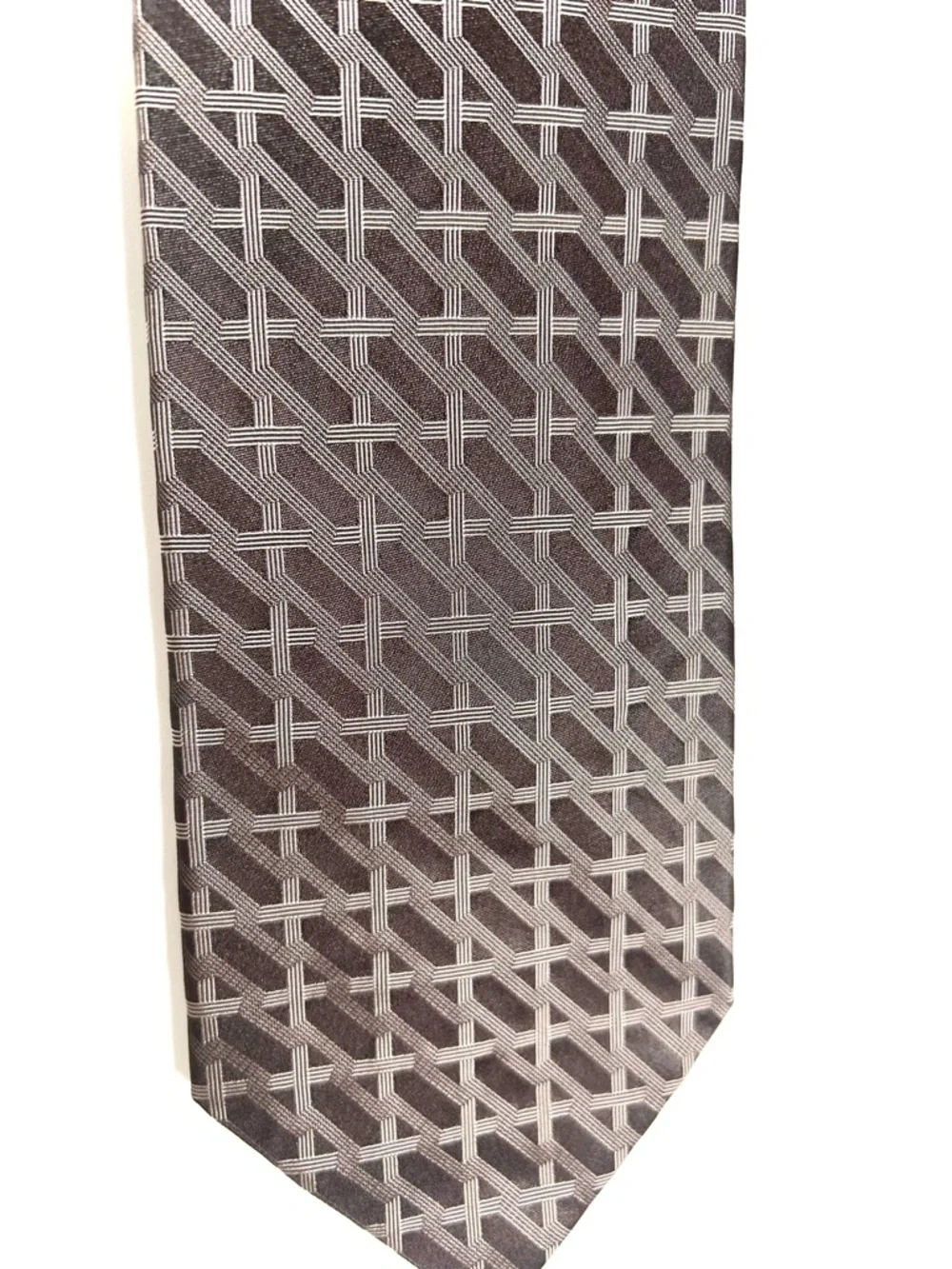 Vintage Gucci Tie Silk Brown‎ Geometric Print Made in Italy Wide